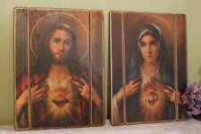 Sacred Heart Jesus Immaculate Heart Mary 2pc Picture Plaque Wood 11x15 Wall Deco picture