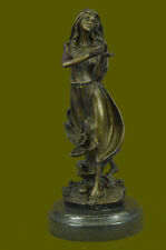 Handcrafted Pretty Young Maiden Girl With Flower Bronze Sculpture Art Decorative picture