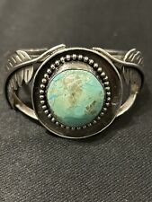 VINTAGE STERLING SILVER NAVAJO LARGE TURQUOISE BEADED STONE CUFF BRACELET SIGNED picture