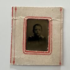 Antique Tiny Tintype Photograph Adorable Little Boy Child Spooky Doll House picture