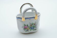 Nantucket Porcelain Rose Flower Mini Tote Bag Purse Trinket Dish W/ Blue Gold 4