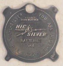 Vintage 1964 NIC L SILVER Batteries Pocket Screwdriver Keychain Key Ring Token picture