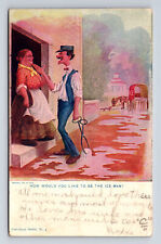 1905 Artist R HILL How Would You Like to Be the Ice Man Flirts Woman #4 Postcard picture