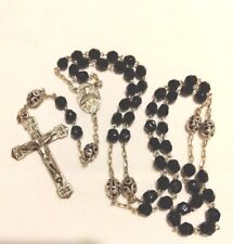 Vintage Sterling Silver Black Crystal Rosary Filigree Double Capped Our Father's picture