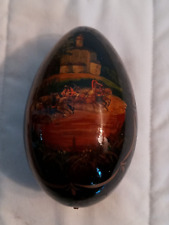 Vintage Russian Hand Painted Lacquer Wood Easter Egg Summer Farm Scene picture