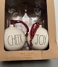 Set of 2 Rae Dunn by Magenta Ceramic Christmas Ornaments “Joy And Cheer” picture