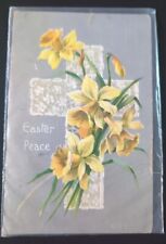 EASTER PEACE POSTCARD VINTAGE series c No. 6 Cross with Spring Flower #27 picture