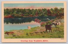 Greetings from Warren Minnesota MN Cows Grazing Near Lake Postcard picture