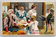 Hearty Thanksgiving Greetings Family Dinner Artist R Veenmiet 1909 Postcard K28 picture