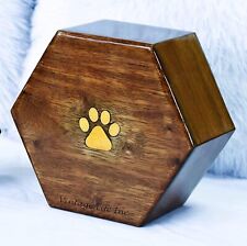Personalized Engraving Wooden Paw Print Cremation Urn, Hexagonal Shape | picture