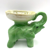 Vintage Elephant Trinket Dish Figurine Green Pearlescent Trunk Up Retro picture