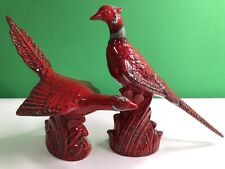 MCM PAIR Royal Haeger Art Pottery PHEASANTS Speckled Red Glaze R1810 & R1811 picture
