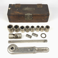 Antique Walden Worchester No 8 Combination Wrench Set Sockets Wood Case READ ALL picture