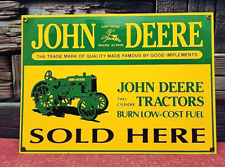 VINTAGE JOHN DEERE SOLD HERE TWO CYLINDER TRACTOR METAL SIGN ORIGINAL RARE picture