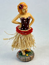 Sassy Redhead Hawaiian Hula Girl Dashboard Doll 1940's Style Grass Skirt picture