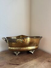 Vintage Hammered Brass Footed Plant Holder with Handles Planter Oval Cache Pot picture