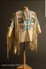 Old Style Beaded Hand Colored Buckskin Suede Hide Powwow Regalia Shirt picture