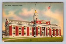 Somerville MA-Massachusetts, City Hall, Antique Vintage c1942 Souvenir Postcard picture