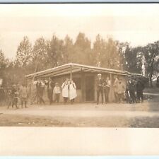 c1910 Group Boys Young Men Snack Bar RPPC Real Photo Postcard Bikes Camera A36 picture