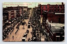 c1909 Postcard Oklahoma City OK Broadway Parade Trolley Cars Horse Carriages picture