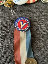 Vintage V For Victory WWII era World War II 1940s Pinback Button 7/8