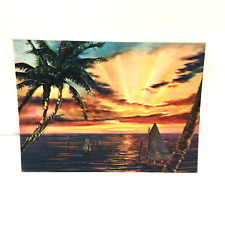 Vtg Paradise 3D Lenticular Photo Postcard Tokyo Japan Sail Boats Sunset Gorgeous picture