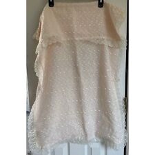 Vtg 1950's Pram Bed Cover Pink With White Eyelit Swiss Lace Flower Motif Edging picture