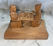Vintage Mini Signed D. Daigle Hand Carved Wood Men Playing Checkers Canadian picture