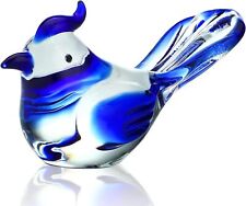 HDCRYSTALGIFTS Blown Glass Bird Figurines Collectibles Blue Jay Statue Ornament  picture