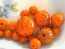 1920's ANTIQUE MAX NEIGER BROS BRIGHT ORANGE PRESSED / MOLDED GLASS CZECH BEADS picture