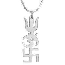 Silver Om Swastika Trident Trishul Buddhism Peace Symbol Jewelry Chain Pendant picture
