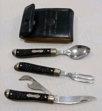 VINTAGE GE Award POCKET KNIFE 3 Pc. SET: W/ Spoon, Fork &  Pouch, BY COLONIAL? picture