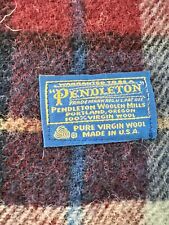 Vintage Pendleton Blanket Virgin 100% Wool Navy Blue Maroon Cream Plaid 69x53” picture