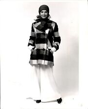 LD335 1973 Original Photo J.A. MILLER CO WOMEN'S FASHION BOLD PLAID BOYCOAT picture