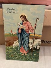 Vtg Postcard Embossed Easter Greetings Jesus & Sheep 1911 picture