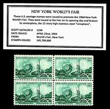 1964  NEW YORK WORLD'S FAIR - Mint NH Block of Four Vintage Postage Stamps picture