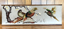 Colorful Vintage MCM Gravel Art: 3 Pheasants with Gold Tiles, Leaves, and Beads picture
