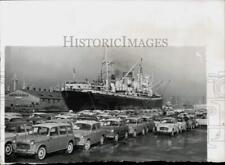 1958 Press Photo Italian Fiat automobiles line at the port of Baltimore picture