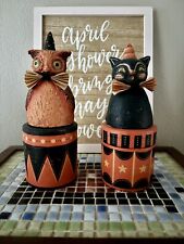 Primitive Kathy Johanna Parker Small Hoot Owl Halloween Cat Candy Boxes Folk Art picture