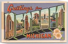 1936 Postcard Large Letter Greetings From Detroit Michigan picture