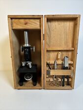 Vintage SPI 50X 600X Microscope In Wooden Box With Tools And Slides As Is picture