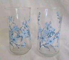 Vintage Set Of 2 Blue And White Floral Drinking Glasses 5