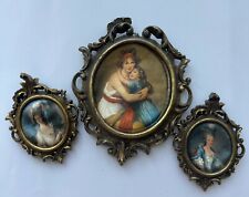Vintage Italian Brass Set of 3 MOD DEP Ornate Picture Frames Ladies On Satin picture