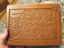 Vintage Carved Wood 2 Deck Playing Card Box, King/Queen Design picture