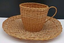 Antique Wicker Weave Cup & Saucer Basket Planter Garden Decor picture
