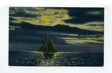 Swampscott MA Mass 1945 linen postcard, Moonlight Sail, Summer Sea, dramatic sky picture