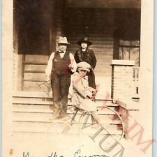 1924 Fort Worth, TX Family House Boy High Wheel Tricycle Real Photo Snapshot C52 picture