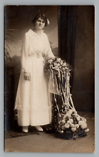 Postcard RPPC Woman in Wedding Dress Unposted S.M. Agdanowski Studio Bay City MI picture