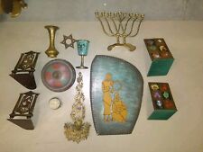 Lot of 12 Vtg Judaica Jewish Grandma's Trinkets Menorah Brass Bowl Israel Candle picture