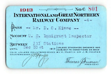 1913. INTERNATIONAL & GREAT NORTHERN RAILWAY. RAILROAD PASS picture